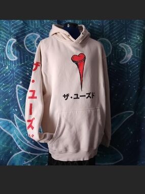 The Used - XL Japanese Katakana Dripping Heart Hoodie – Cream